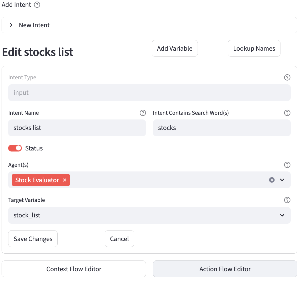 Intent Input Type